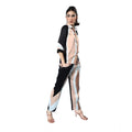 HD Women's Satin Colour Block Long Sleeves Co-Ord Set (Beige - Black)