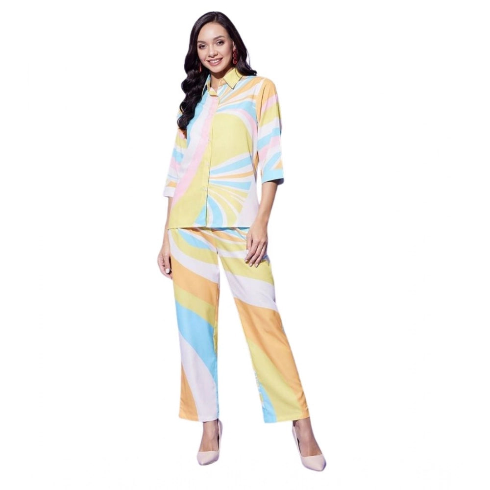HD Women's Polyester Colour Blocking 3-4th Sleeve Co-Ord Set (Multicolor)
