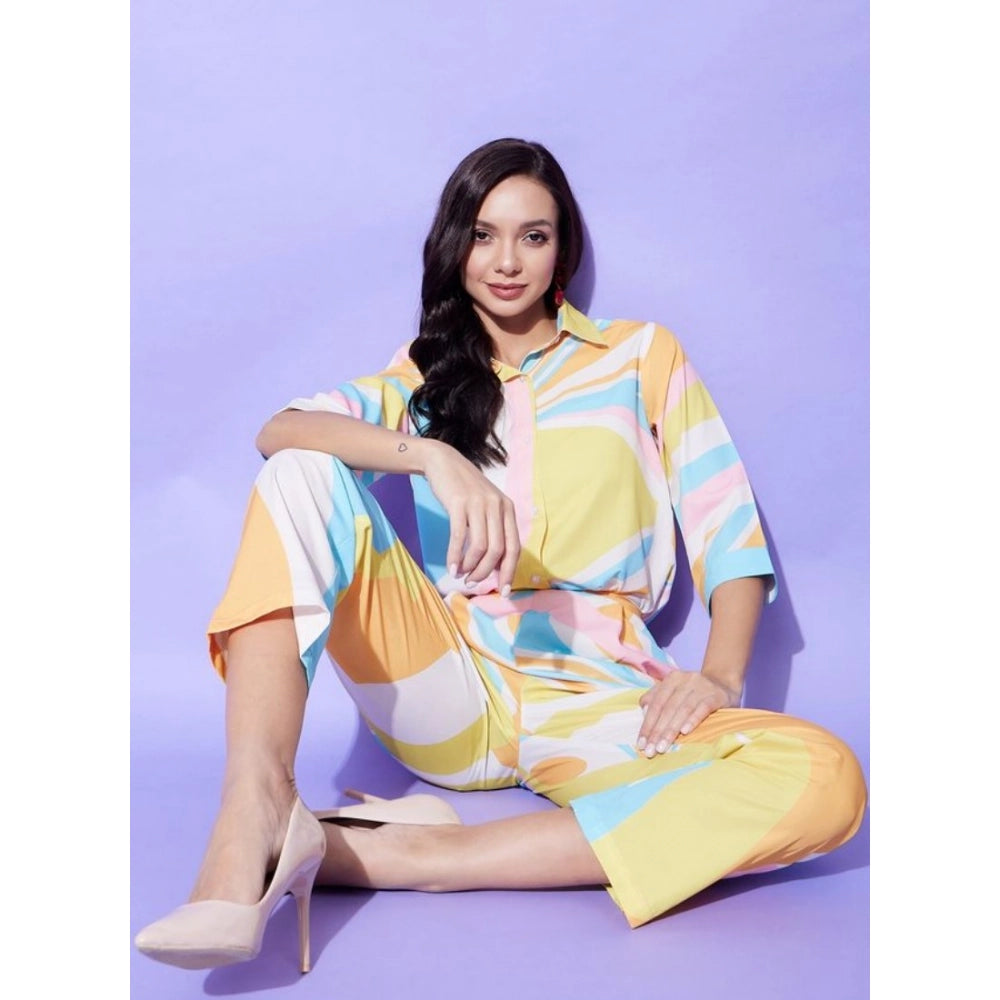 HD Women's Polyester Colour Blocking 3-4th Sleeve Co-Ord Set (Multicolor)