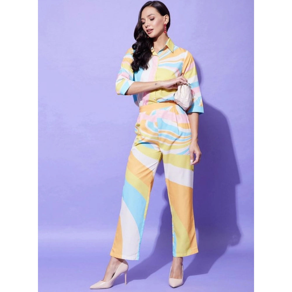 HD Women's Polyester Colour Blocking 3-4th Sleeve Co-Ord Set (Multicolor)