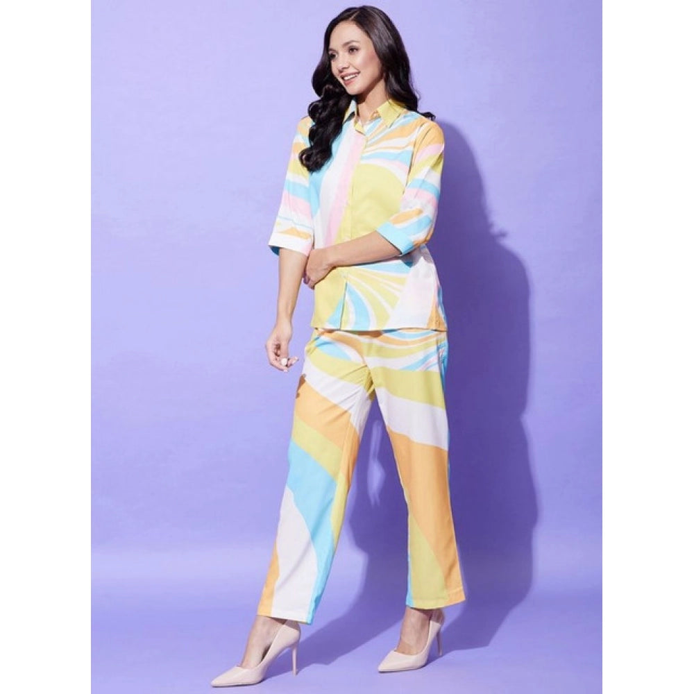 HD Women's Polyester Colour Blocking 3-4th Sleeve Co-Ord Set (Multicolor)