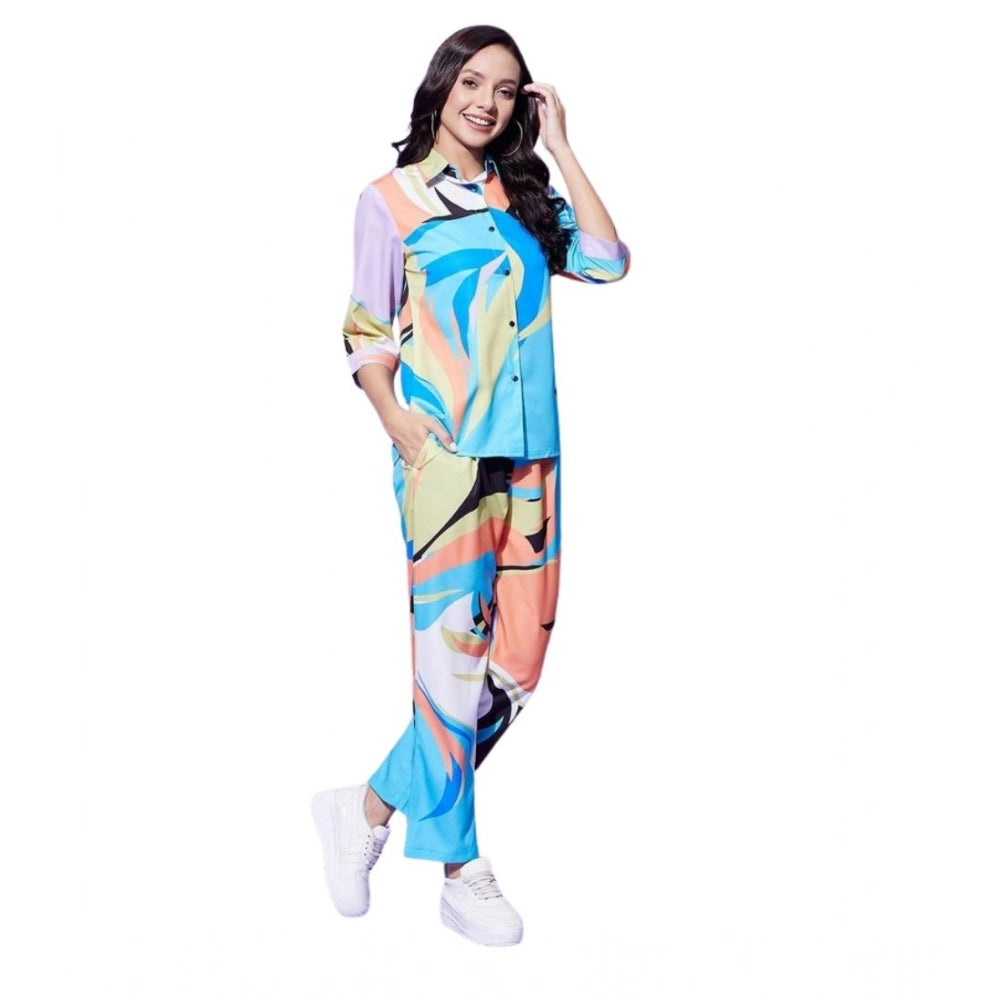 HD Women's Polyester Colour Blocking 3-4th Sleeve Co-Ord Set (Multicolor)