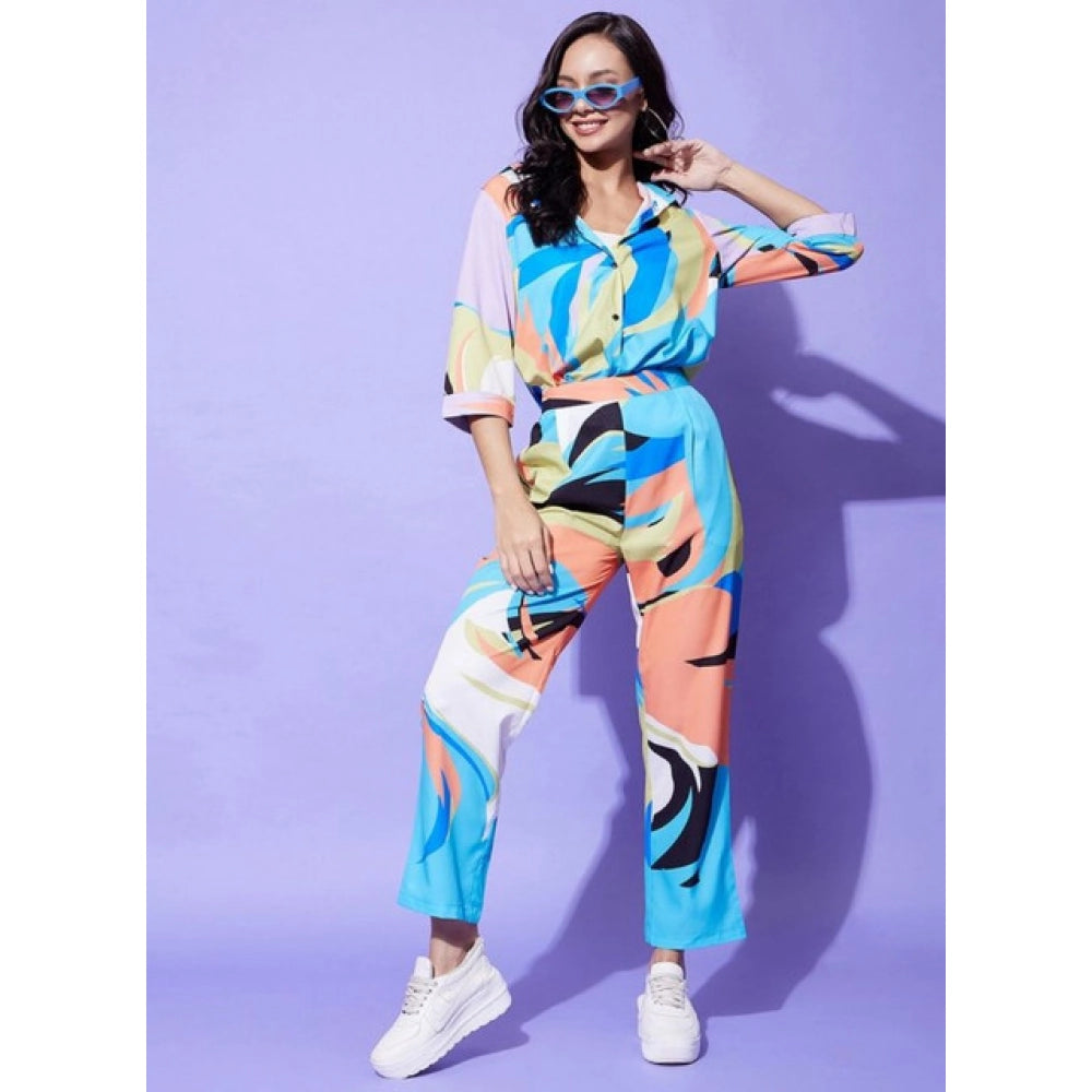 HD Women's Polyester Colour Blocking 3-4th Sleeve Co-Ord Set (Multicolor)