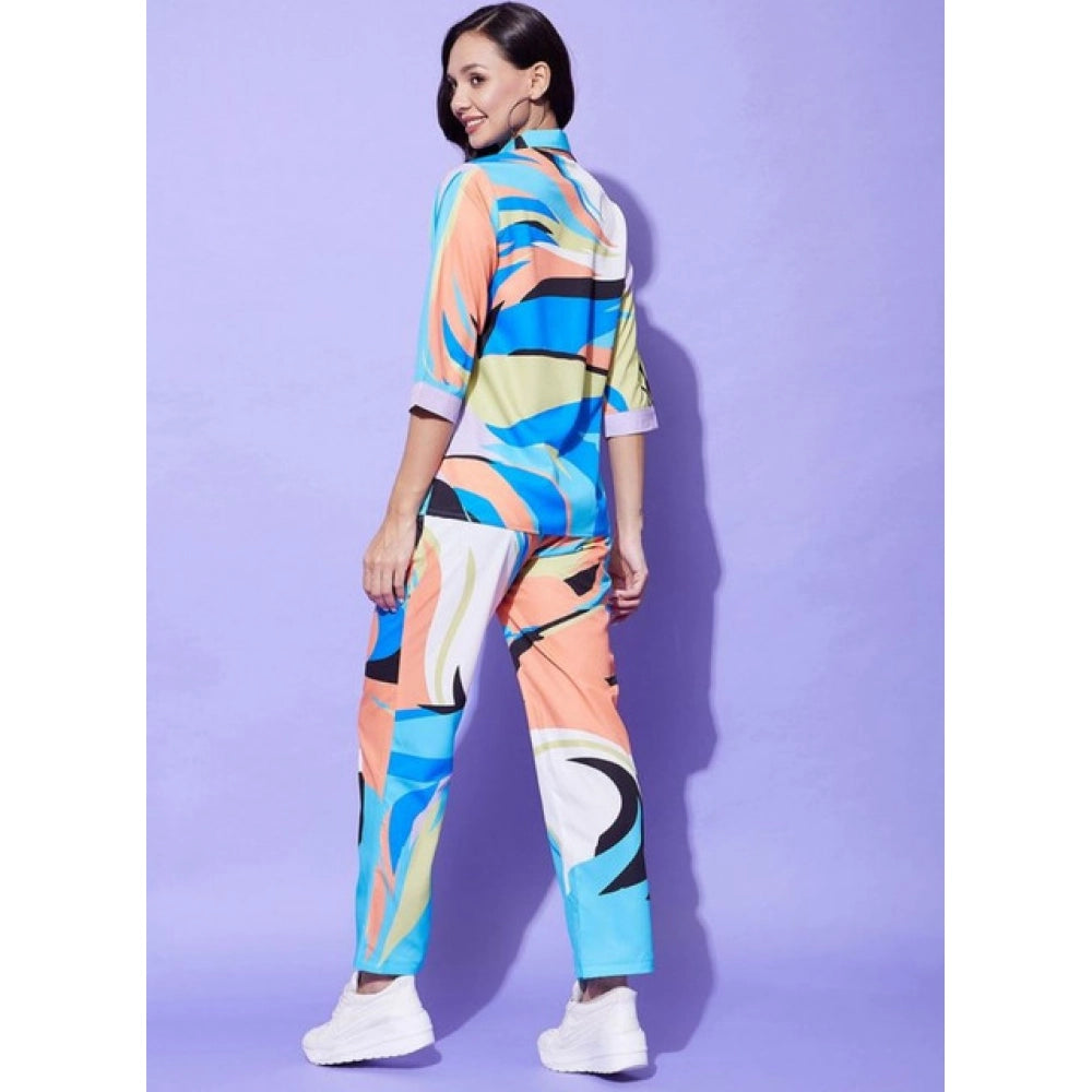 HD Women's Polyester Colour Blocking 3-4th Sleeve Co-Ord Set (Multicolor)