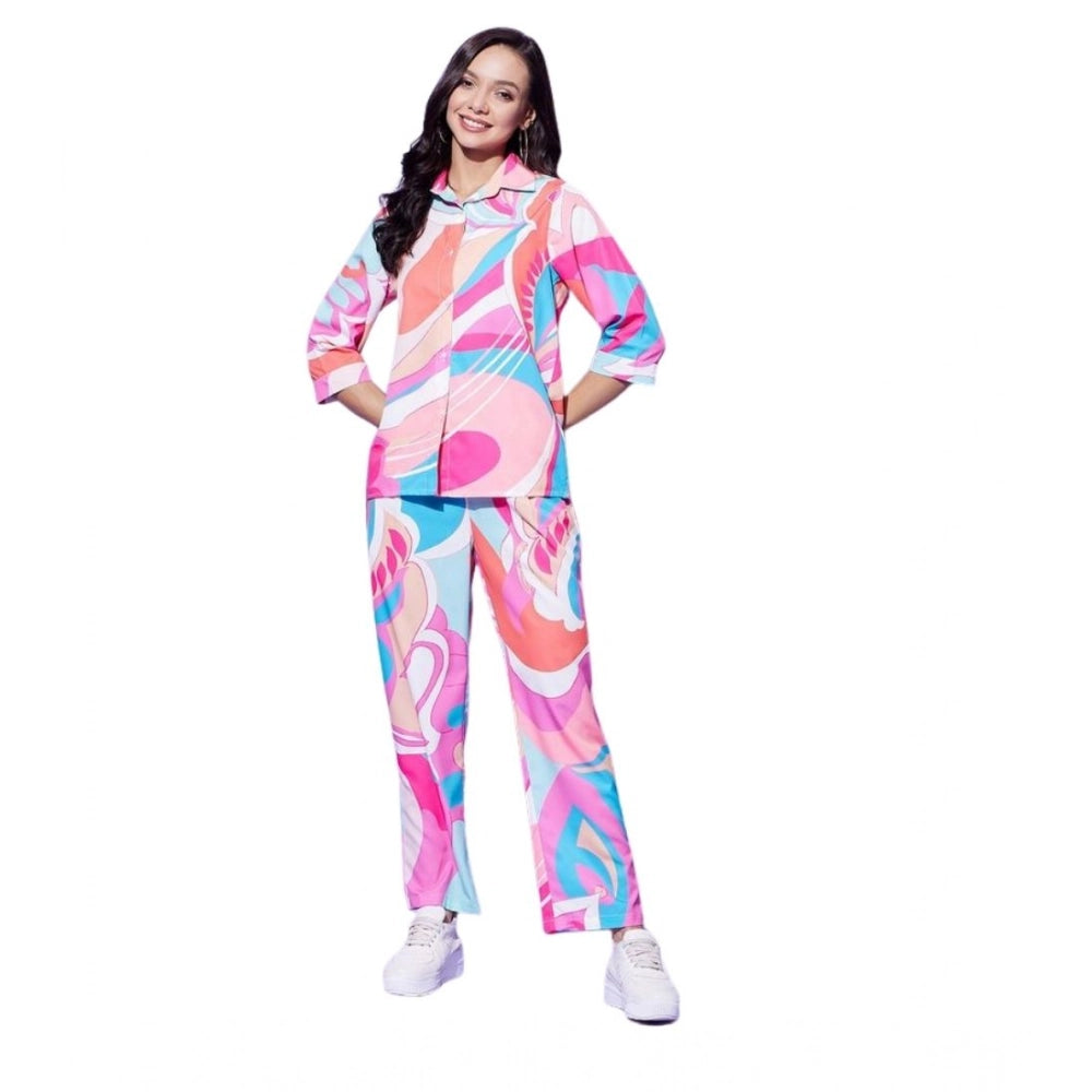 HD Women's Polyester Printed 3-4th Sleeve Co-Ord Set (Multicolor)