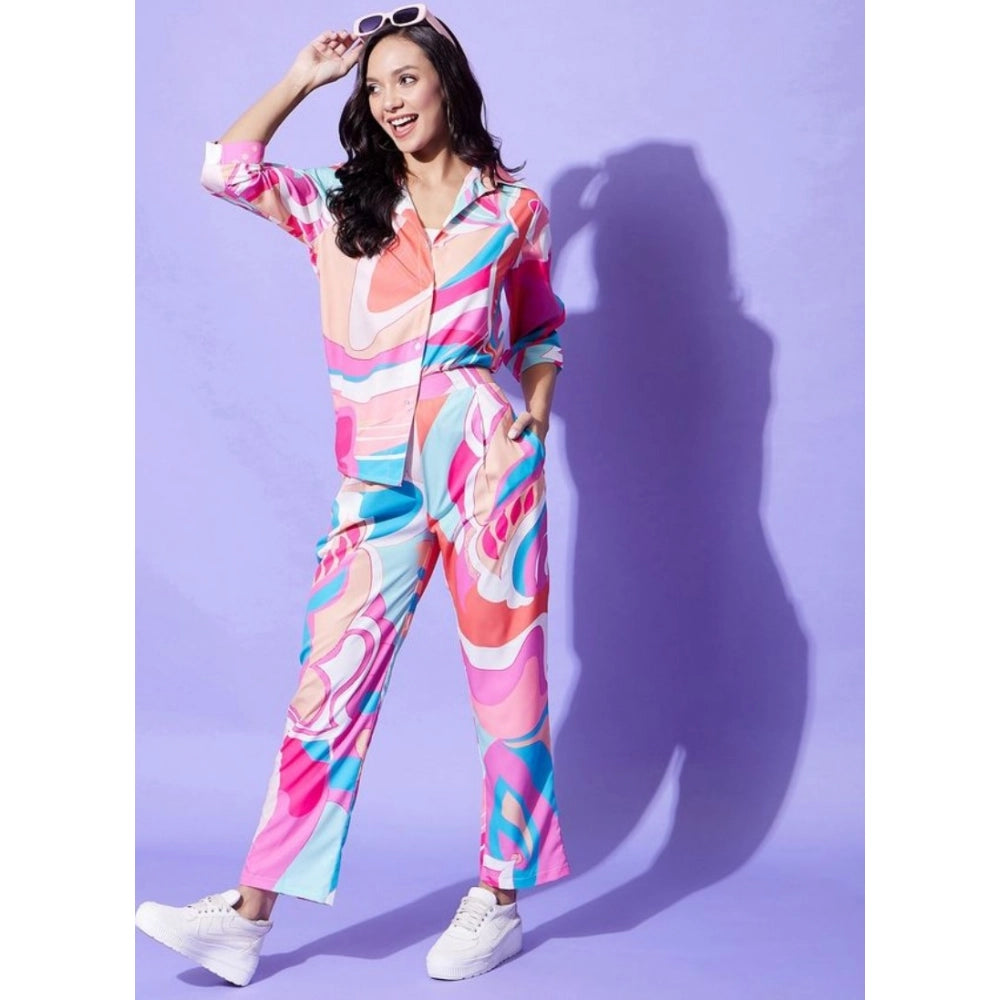 HD Women's Polyester Printed 3-4th Sleeve Co-Ord Set (Multicolor)