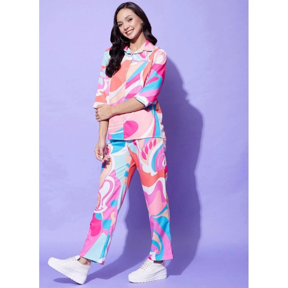 HD Women's Polyester Printed 3-4th Sleeve Co-Ord Set (Multicolor)