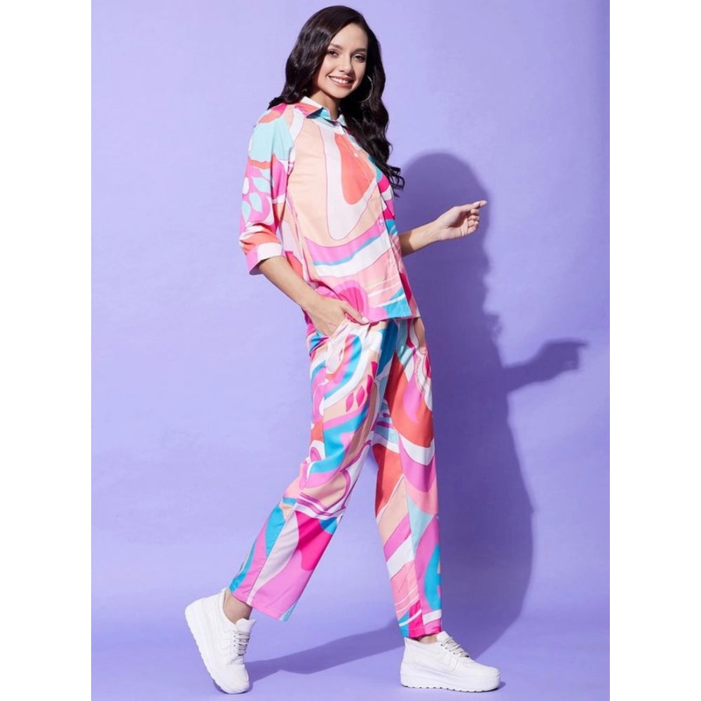 HD Women's Polyester Printed 3-4th Sleeve Co-Ord Set (Multicolor)