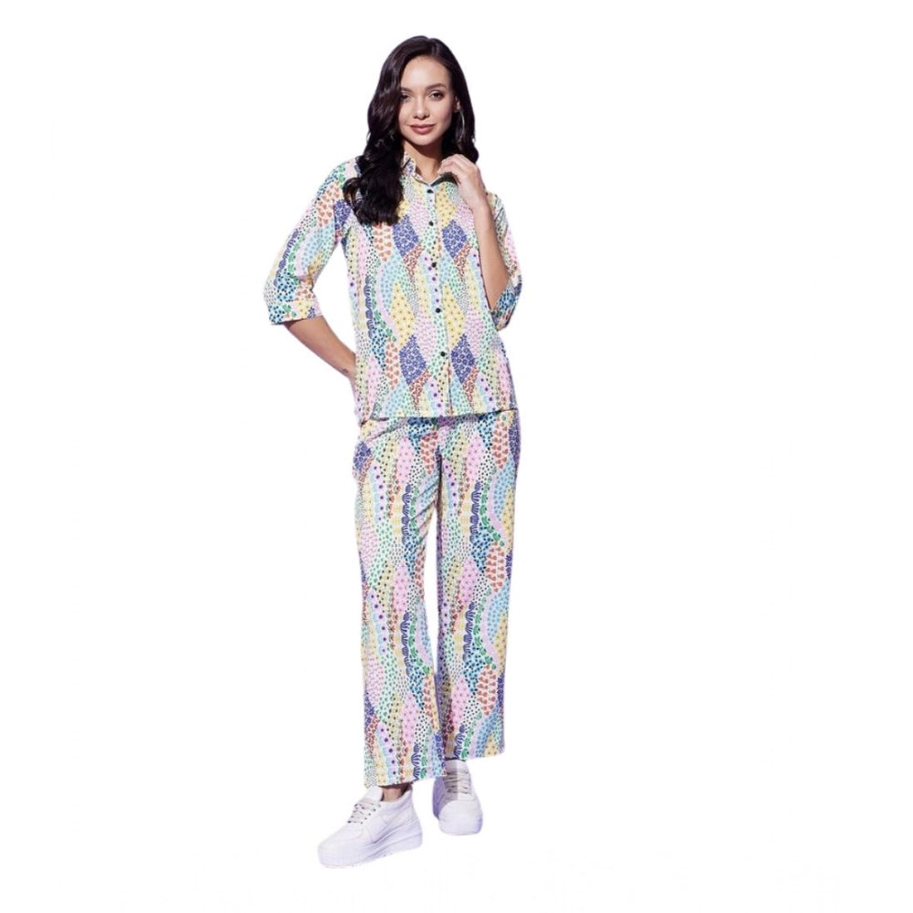 HD Women's Polyester Floral 3-4th Sleeve Co-Ord Set (Multicolor)