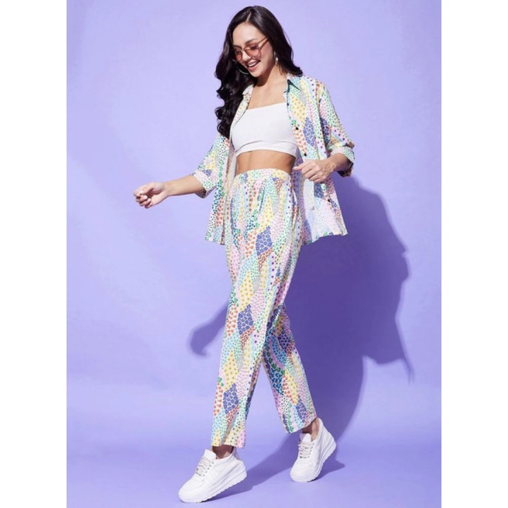 HD Women's Polyester Floral 3-4th Sleeve Co-Ord Set (Multicolor)