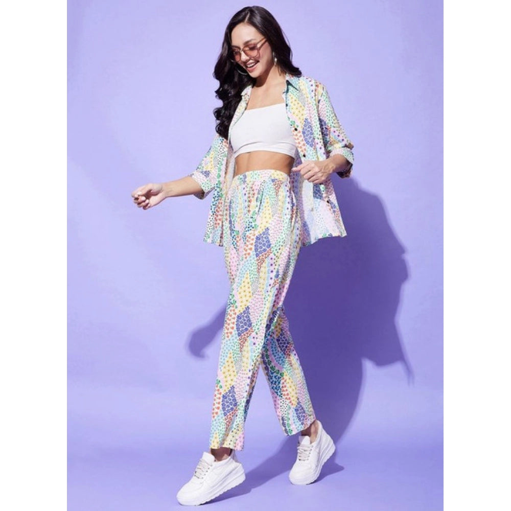 HD Women's Polyester Floral 3-4th Sleeve Co-Ord Set (Multicolor)