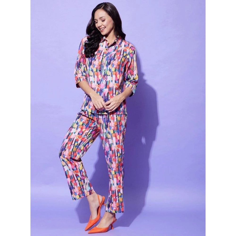 HD Women's Polyester Floral 3-4th Sleeve Co-Ord Set (Multicolor)