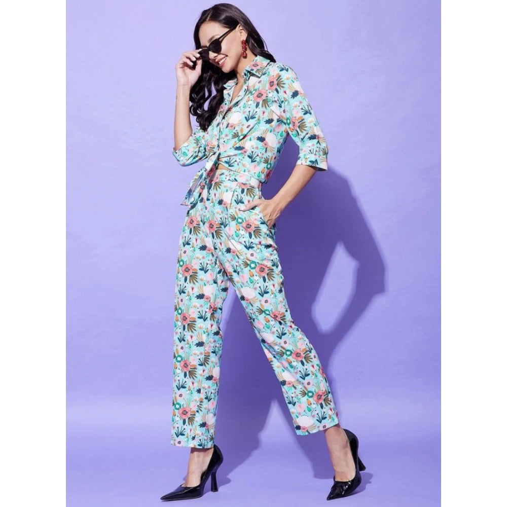 HD Women's Polyester Floral 3-4th Sleeve Co-Ord Set (Multicolor)