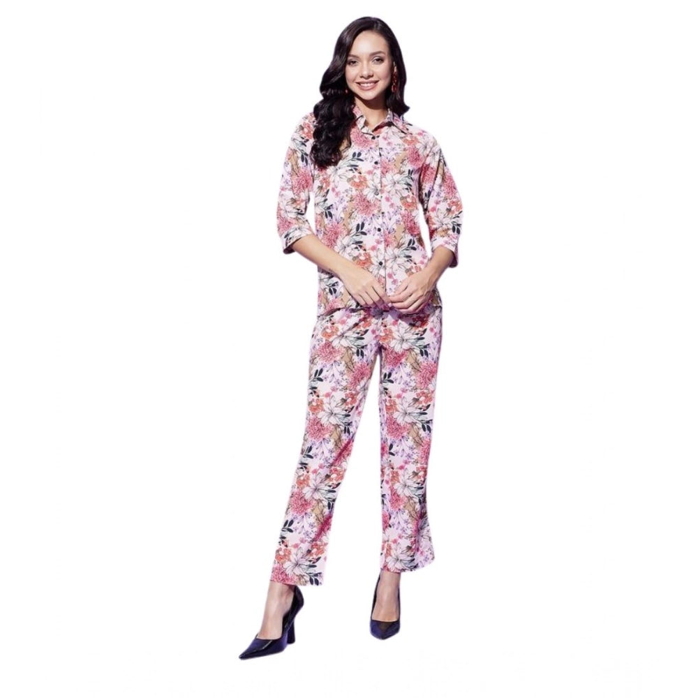 HD Women's Polyester Floral 3-4th Sleeve Co-Ord Set (Multicolor)