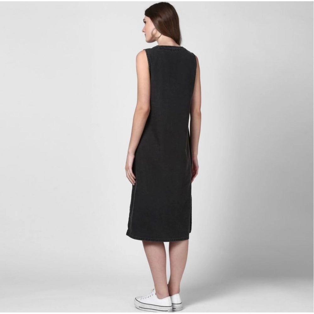 HD Women's Denim Solid Sleeveless Dress (Black)