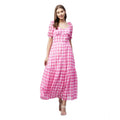 HD Women's Polyester Georgette Checkered Half Sleeve Dress (Pink)