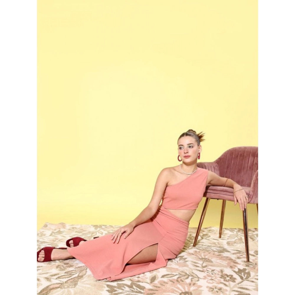 HD Women's Polyester Lycra Solid Sleeveless Dress (Pink)