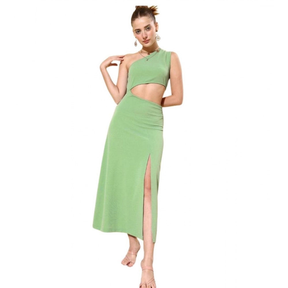 HD Women's Polyester Lycra Solid Sleeveless Dress (Green)