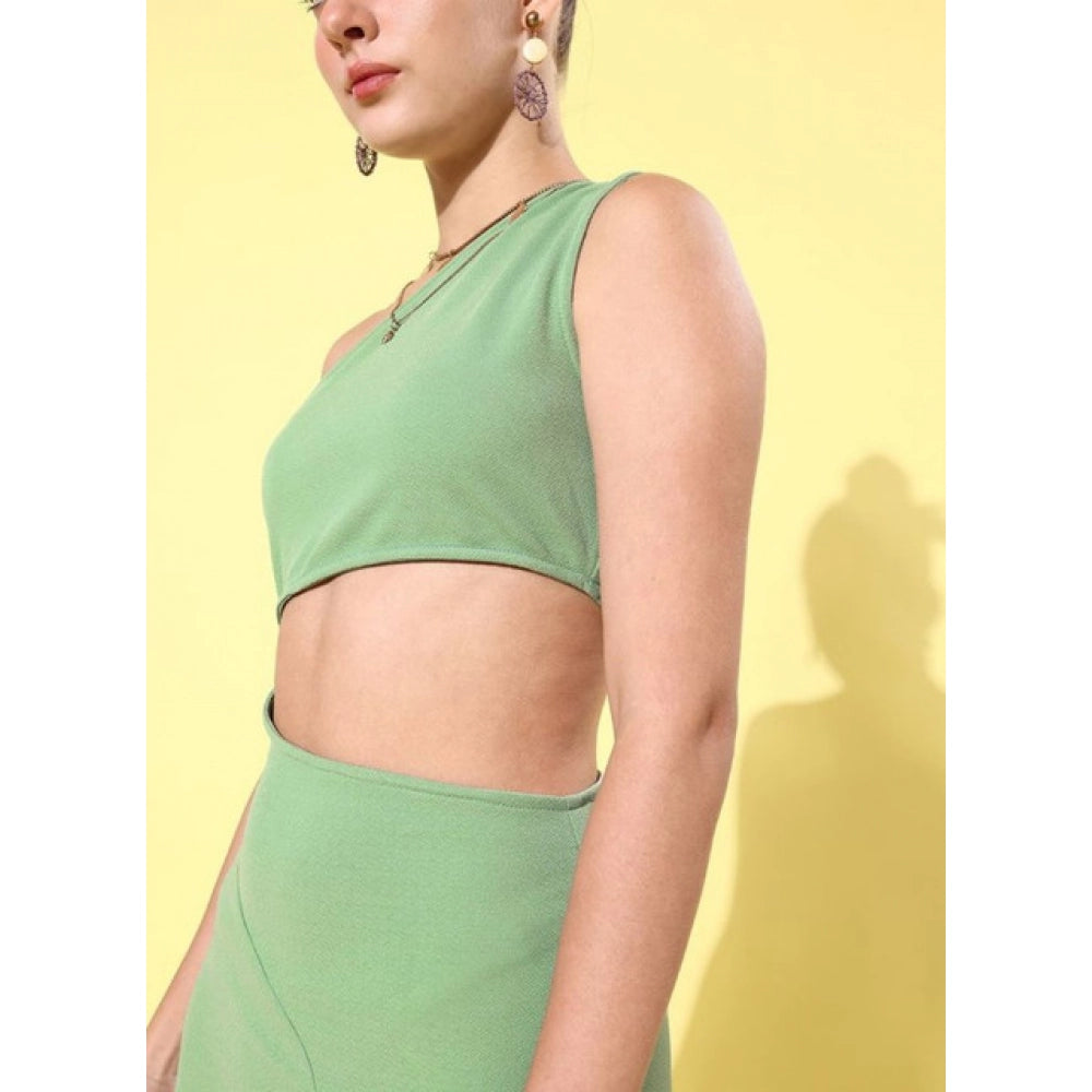 HD Women's Polyester Lycra Solid Sleeveless Dress (Green)