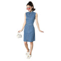 HD Women's Denim Solid Sleeveless Dress (Blue)