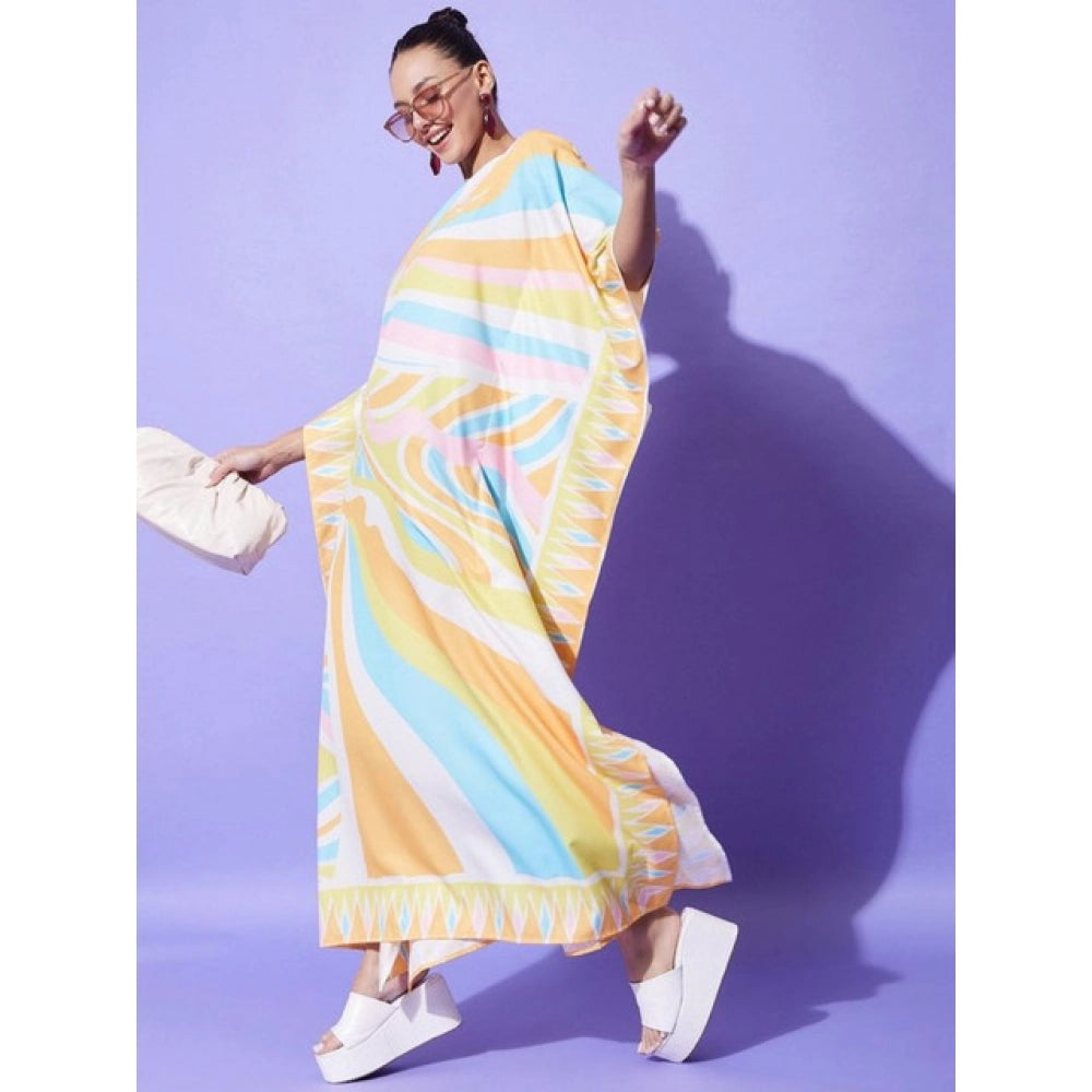 HD Women's Satin Colour Blocking Kaftan Dress (Multicolor)