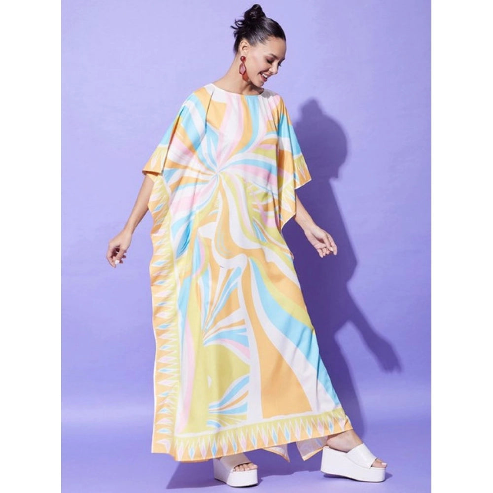 HD Women's Satin Colour Blocking Kaftan Dress (Multicolor)