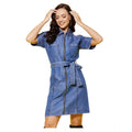 HD Women's Denim Solid Half Sleeve Dress (Blue)