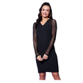 HD Women's Polyester And Net Solid Long Sleeves Dress (Black)
