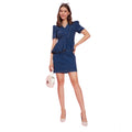 HD Women's Denim Solid Puff Sleeves Dress (Blue)