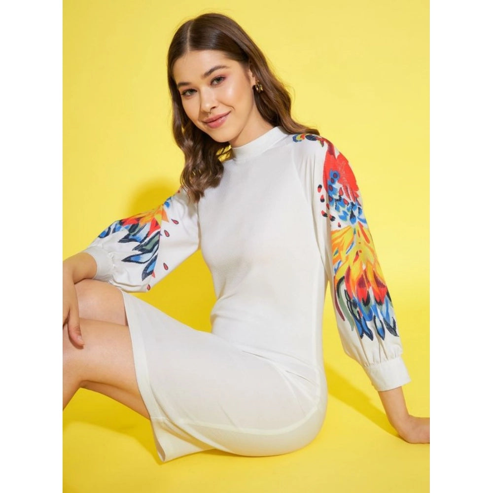 HD Women's Polyester Lycra Printed Long Sleeve Dress (Multicolor)