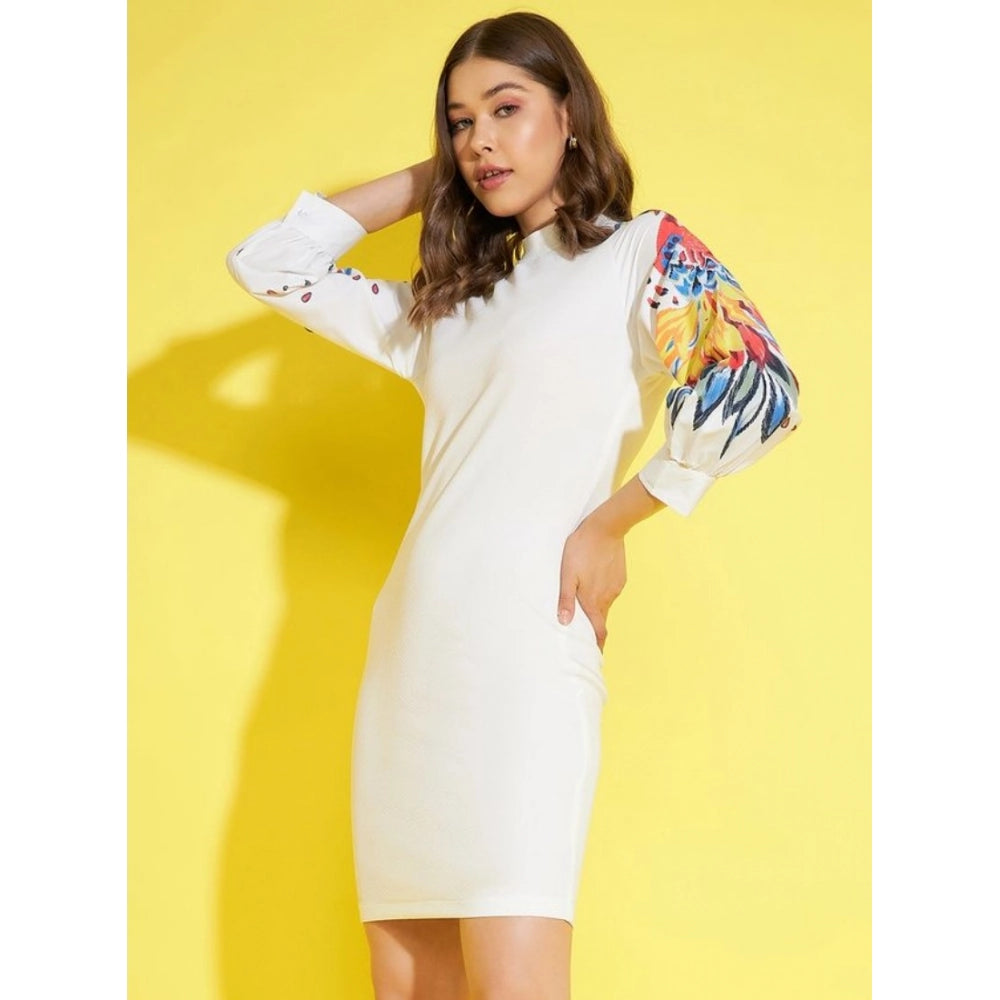 HD Women's Polyester Lycra Printed Long Sleeve Dress (Multicolor)