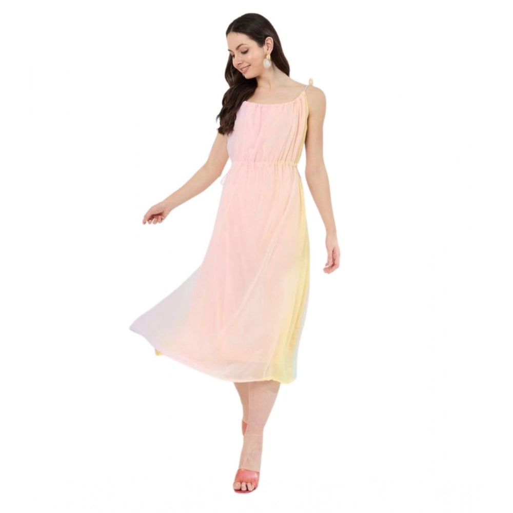 HD Women's Georgette Ombre Sleeveless Dress (Peach)