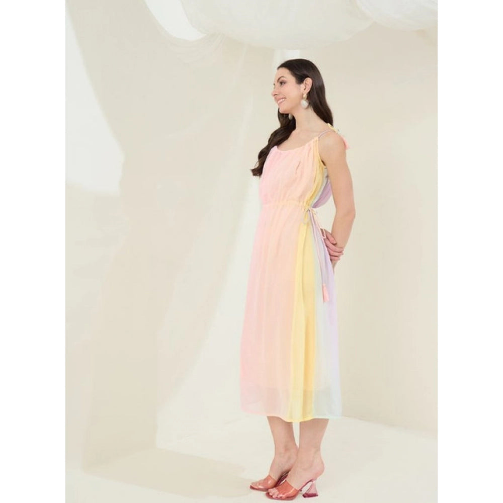 HD Women's Georgette Ombre Sleeveless Dress (Peach)