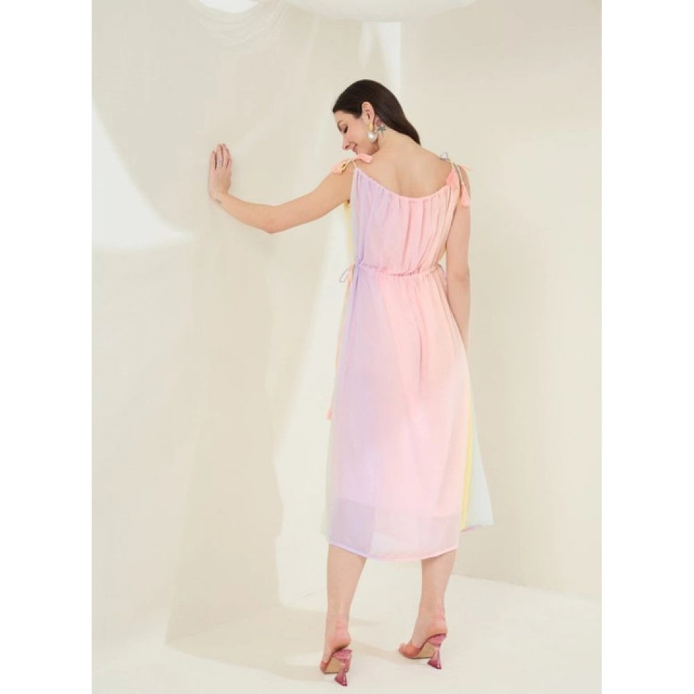 HD Women's Georgette Ombre Sleeveless Dress (Peach)