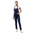 HD Women's Denim Lycra Solid Buttoned Dungaree (Navy)