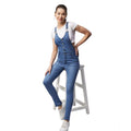 HD Women's Denim Lycra Solid Buttoned Dungaree (Ice Blue)