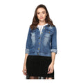 HD Women's Denim Washed Long Sleeves Jacket (Blue)