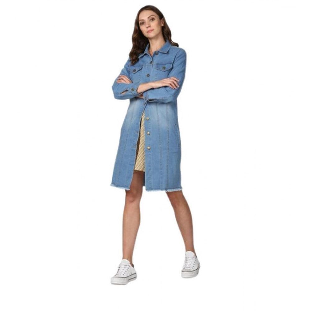HD Women's Denim Washed Long Sleeves Jacket (Blue)