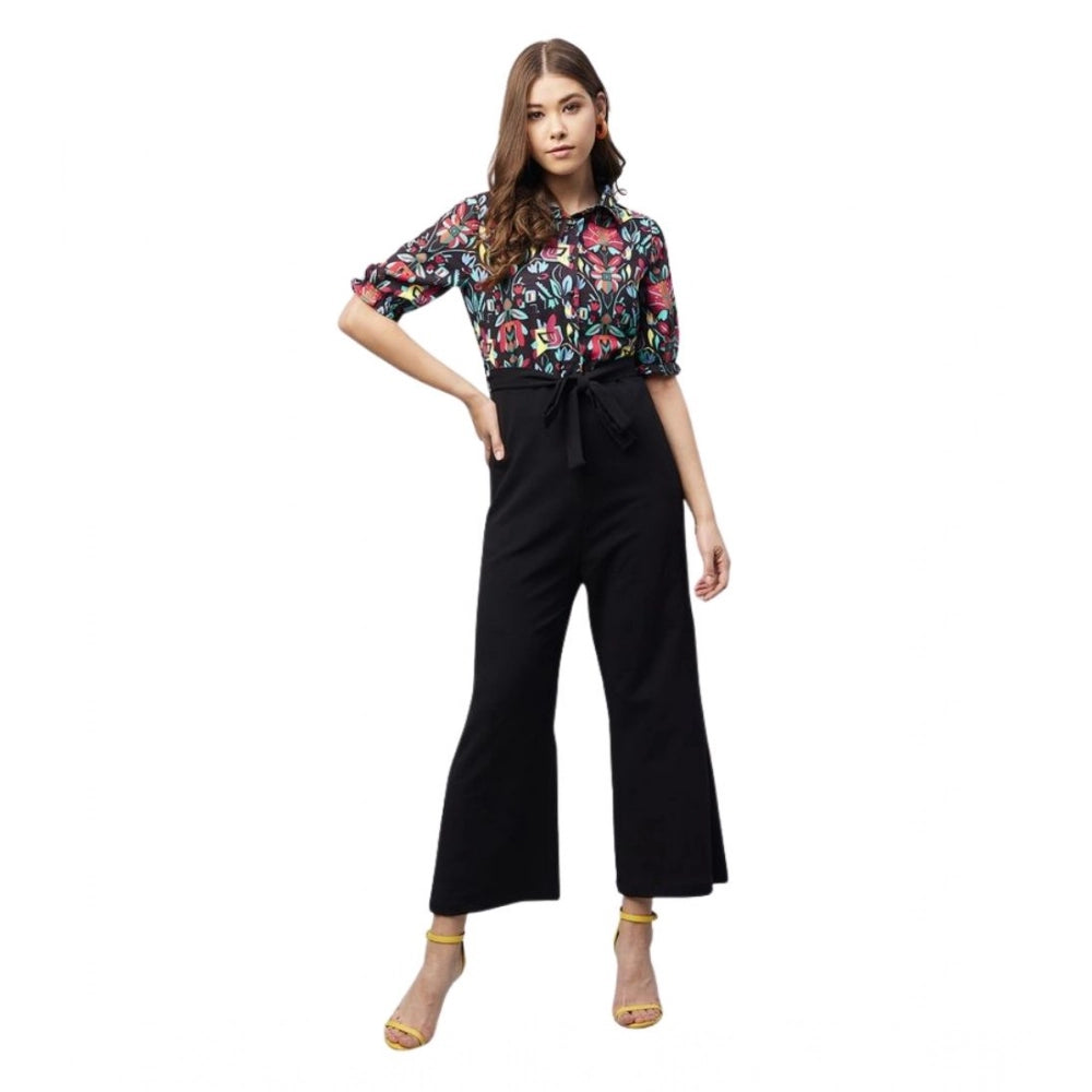 HD Women's Polyester Floral Short Sleeve Jumpsuit (Multicolor)