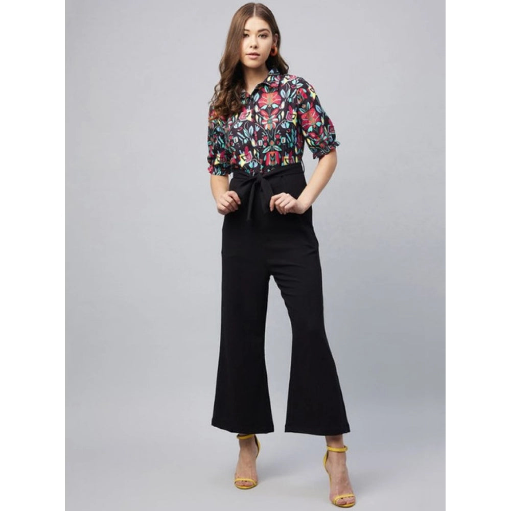 HD Women's Polyester Floral Short Sleeve Jumpsuit (Multicolor)