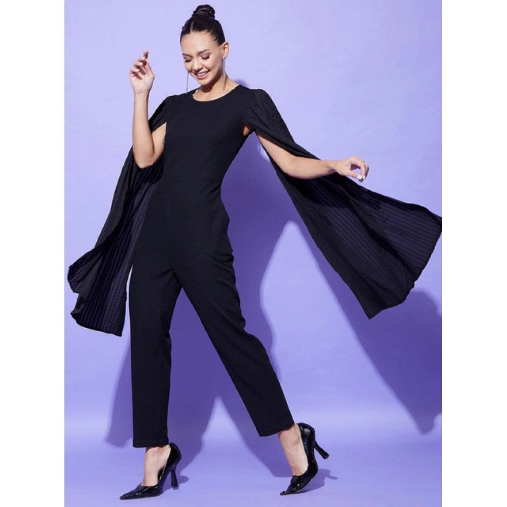 HD Women's Polyeter Solid Cape Sleeve Jumpsuit (Black)