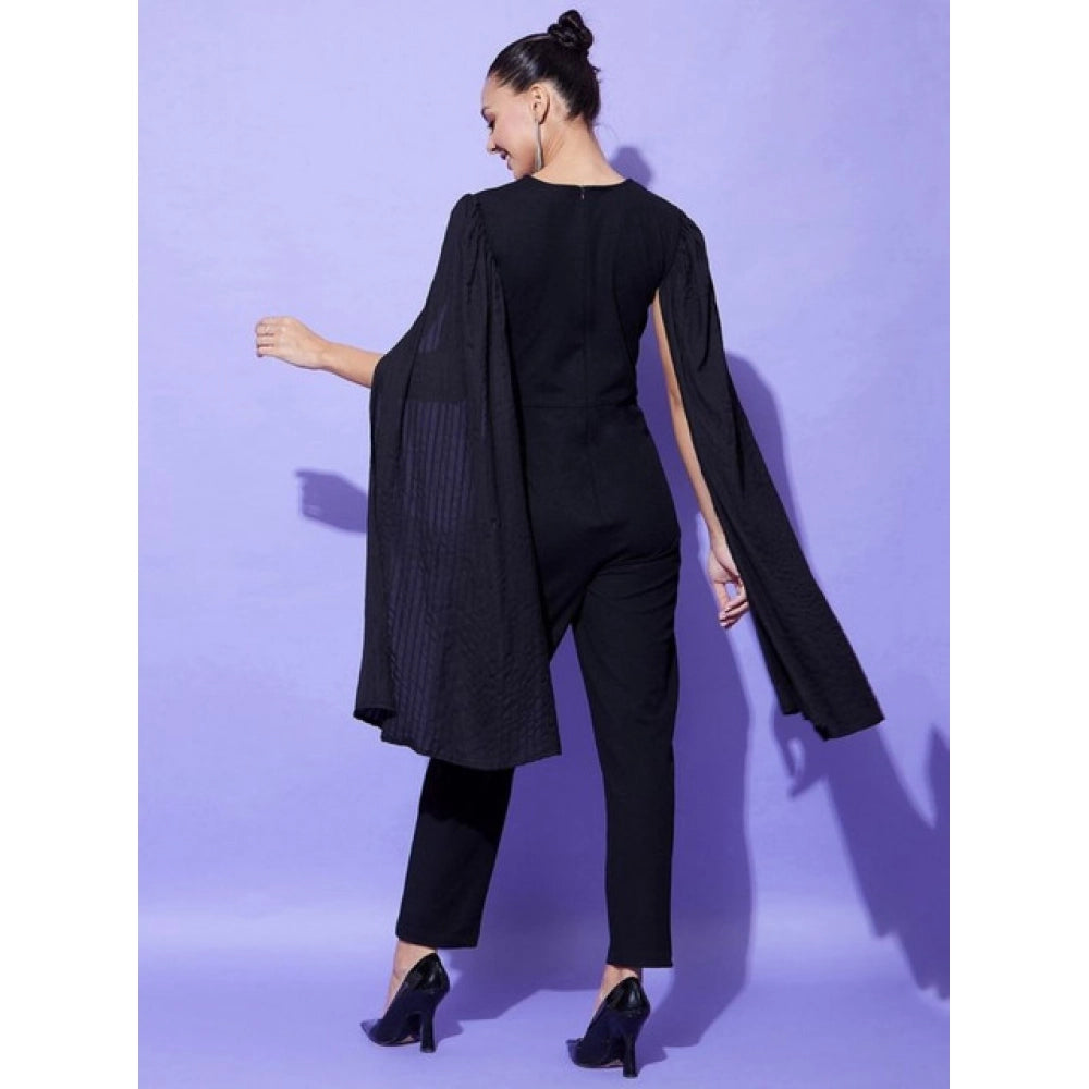 HD Women's Polyeter Solid Cape Sleeve Jumpsuit (Black)