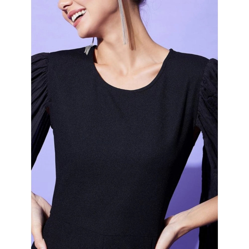 HD Women's Polyeter Solid Cape Sleeve Jumpsuit (Black)