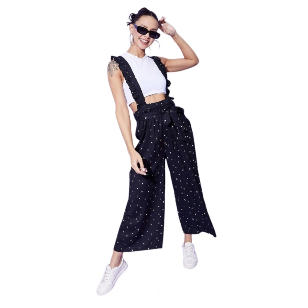 HD Women's Rayon Pinafore Shoulder Straps Jumpsuit (Black)