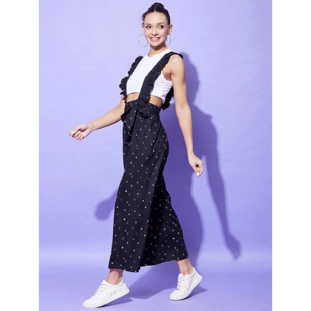 HD Women's Rayon Pinafore Shoulder Straps Jumpsuit (Black)