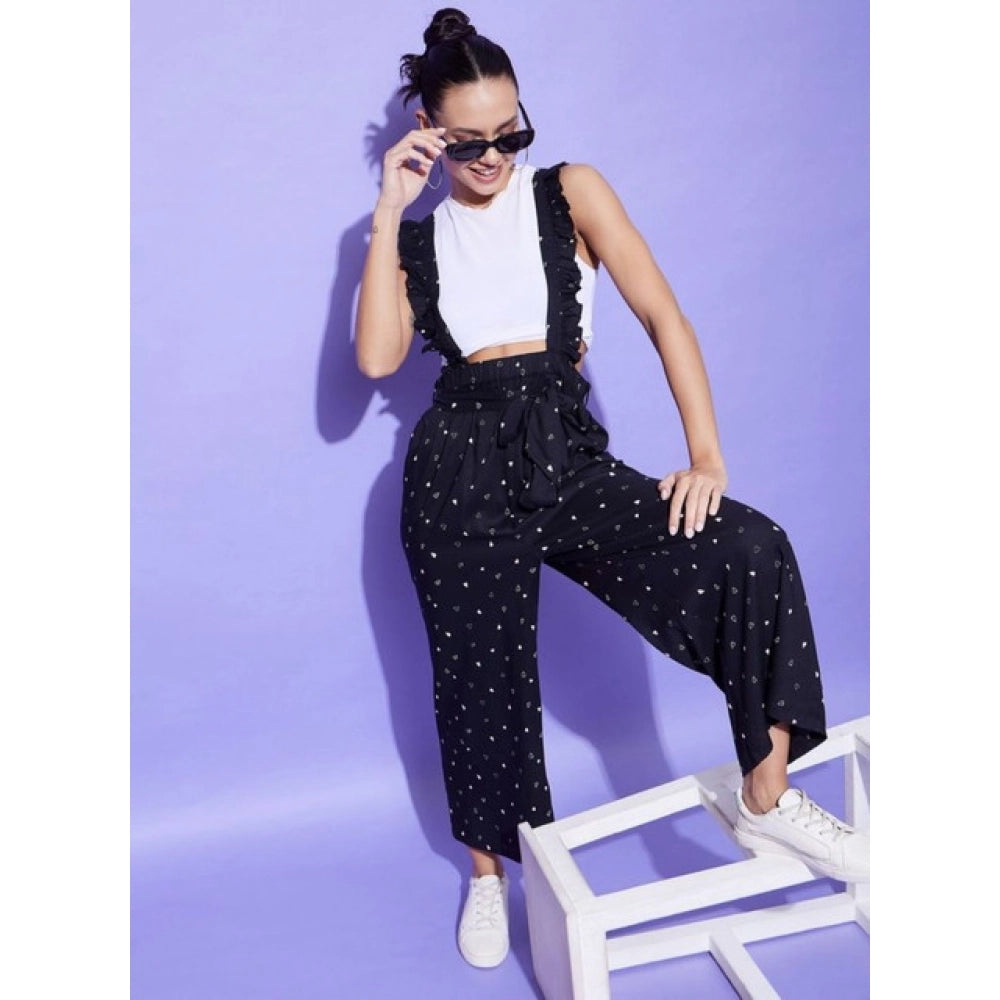 HD Women's Rayon Pinafore Shoulder Straps Jumpsuit (Black)