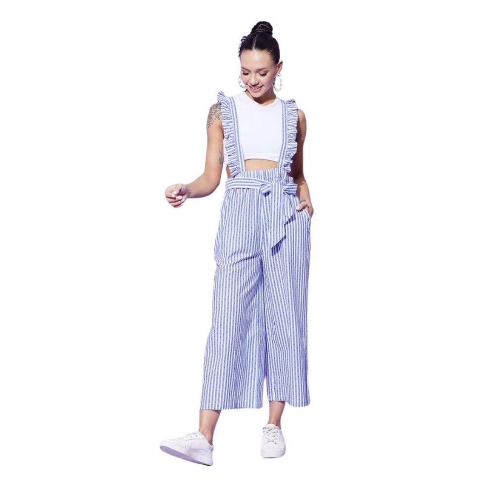 HD Women's Cotton Pinafore Shoulder Straps Jumpsuit (Light Blue)