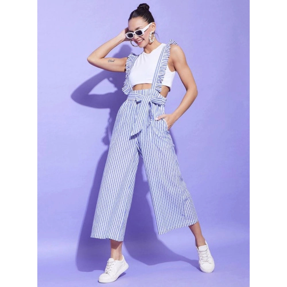 HD Women's Cotton Pinafore Shoulder Straps Jumpsuit (Light Blue)