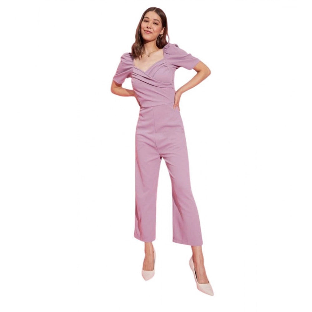 HD Women's Polyester Lycra Solid Puff Sleeve Jumpsuit (Lavender)