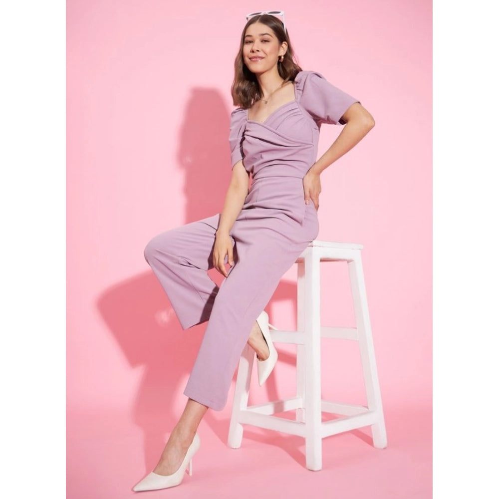 HD Women's Polyester Lycra Solid Puff Sleeve Jumpsuit (Lavender)